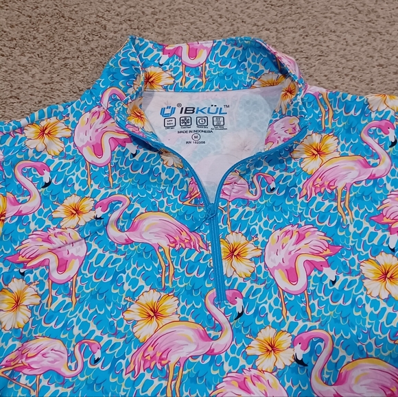 IBKUL Tops - IBKUL Flamingo Print Quarter-Zip Pullover Womens Size M